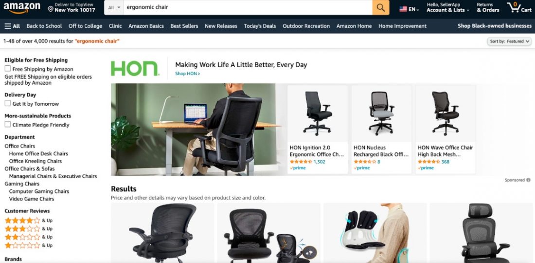 top of amazon search ad placement